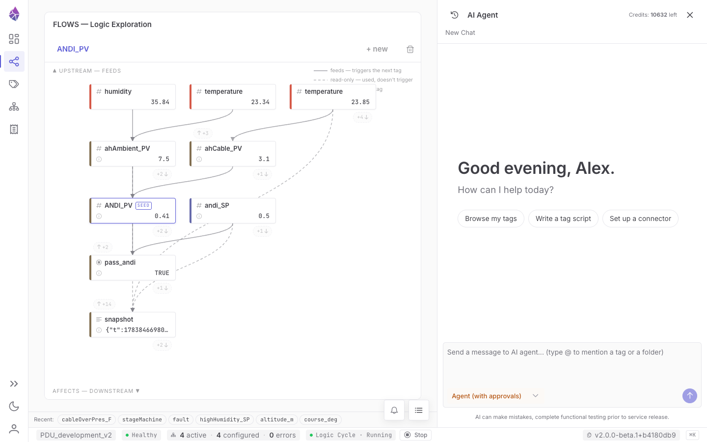 Flow Exploration — its empty state, ready to grow a flow from an input or an output